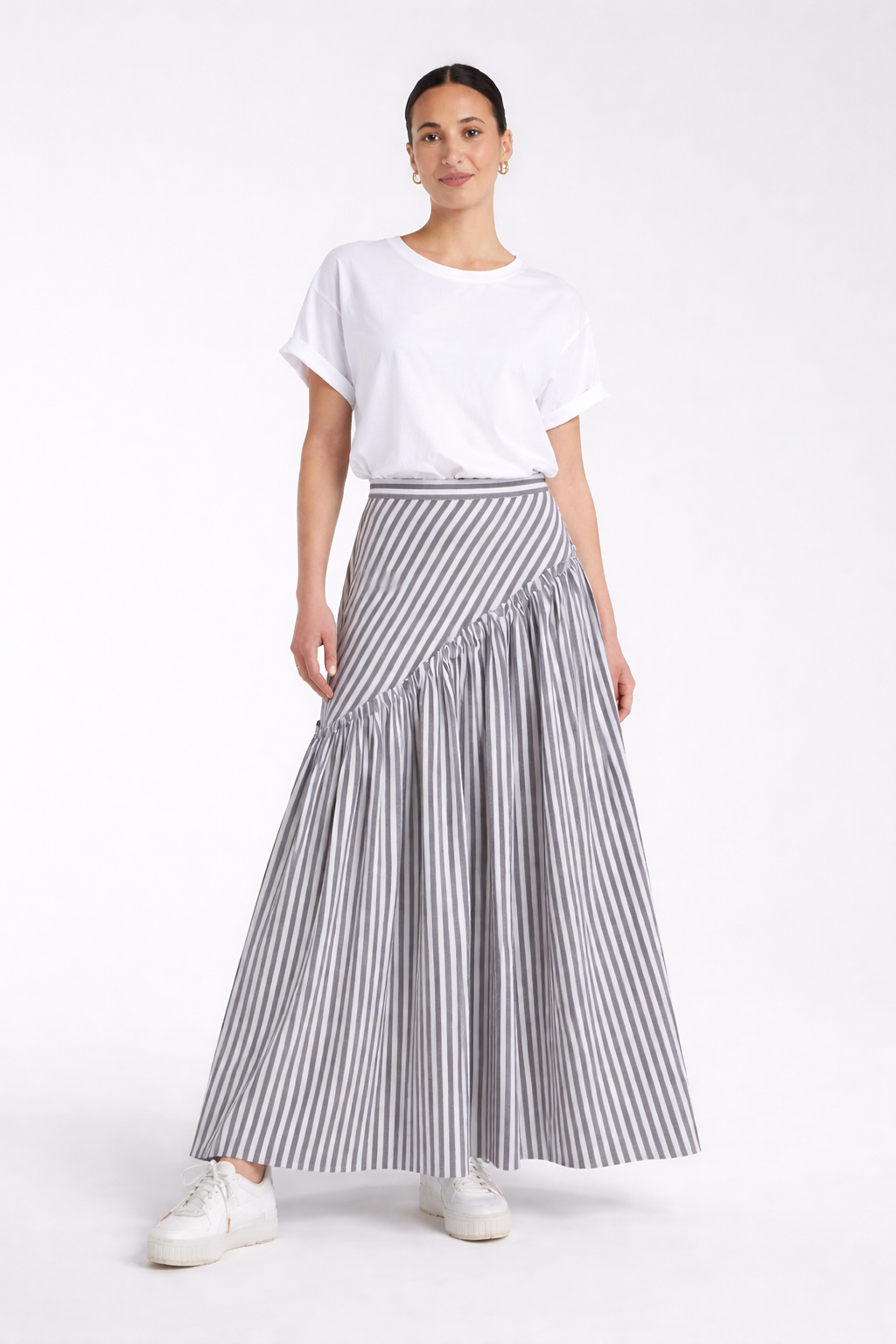 Striped Asymmetric Ruffle Skirt