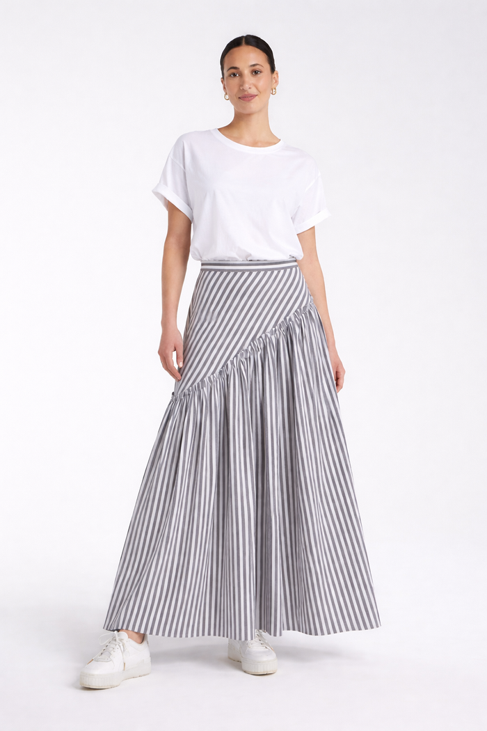 Striped Asymmetric Ruffle Skirt