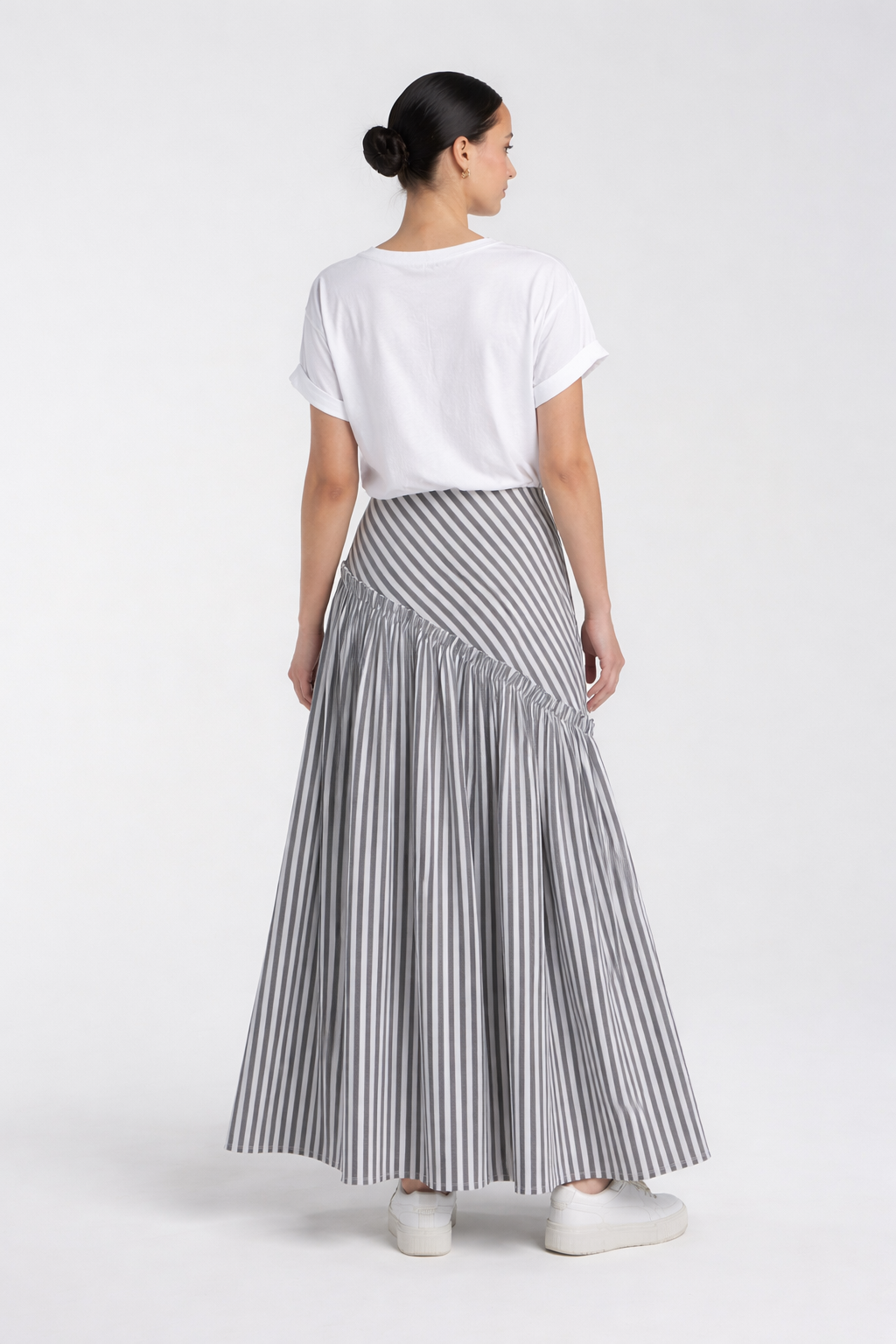 Striped Asymmetric Ruffle Skirt